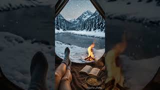 Cozy Winter Camping Scene with Snowfall, Campfire & Mountain River –#sleepaid #snow #nature