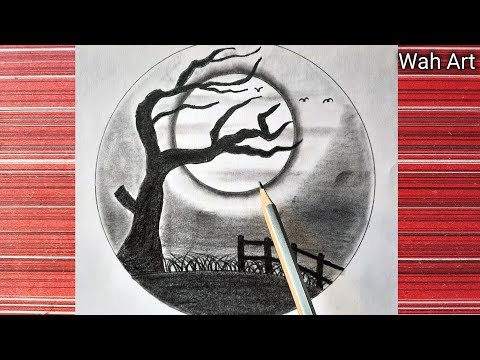 How to draw Moonlight Night with pencil | Moonlight drawing for beginners | Wah Art