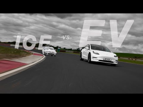 Golf GTI vs Model 3 on track
