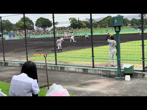 [4K] 23.7.15 8回表 肩を作る阪神岩田将貴とそれを見守る加治屋含むブルペン陣