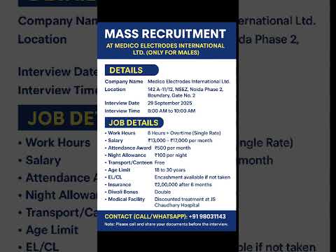 Mass Recruitment at Medico Electrodes International Ltd.