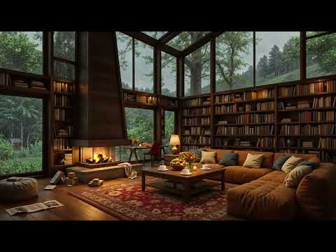 Smooth Jazz Music & Reading Nook Ambience - Relaxing Jazz with Gentle Rain Sounds for Stress Relief