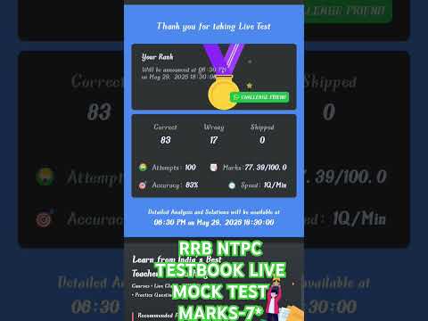 TESTBOOK RRB NTPC LIVE MOCK 2 #railway #ssc #study #ntpc #education #shorts #reels