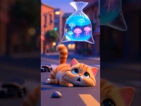 Glowing Jellyfish Trouble!  🙀 Cat's Magical Aquarium Adventure ✨🌈 #shorts #cat #cartoon #catvideos