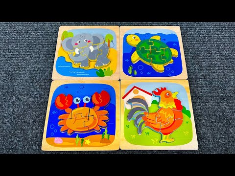 Learn Animal Names & Shapes with Matching Activity Puzzle | Preschool Toddler Toy Learning Video