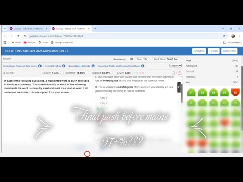 SBI JA mains guidely mock test 3 analysis| 98 percentile| Approach mistakes and learnings|