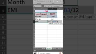 EMI Calculate #shorts #myknowledgeact #excelfunction #viralshort #vlog #motivation #foryou #excel