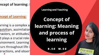 Concept of learning: Meaning and process of learning | Learning and Teaching | SNDT