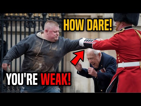 Thug Swung at a VETERAN in Front of the Royal Guard – Got Put in His Place Instantly