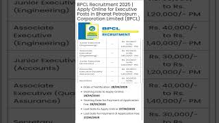 BPCL Executives Recruitment 2025|BPCL Executives New Recruitment 2025 #shorts