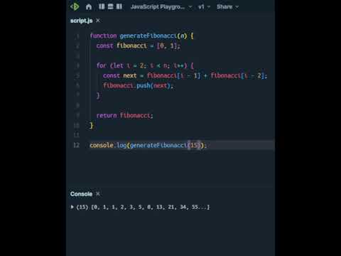 Generate Fibonacci Numbers in JS #shorts  #coding #javacript