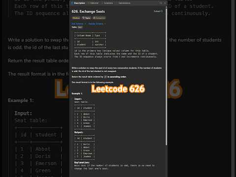 Leetcode 626 in 45 seconds | SQL 50 Challenge #sql #leetcodesql #learnsql #sql50