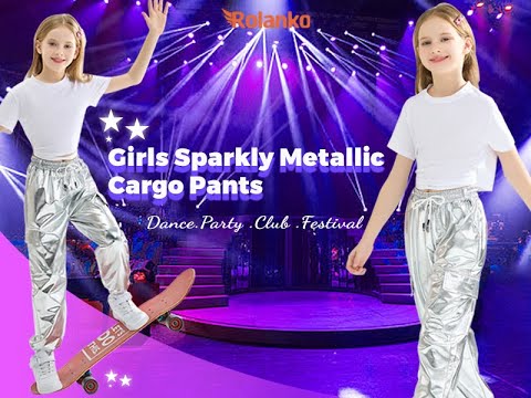 Rolanko Girls Sparkly MetallicCargo Pants