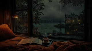 No Ads🌧Cozy Spring Rain on Window by Lakeside |View of the Old Castle Ambience for Sleep,Study,Relax