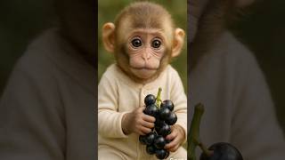 Baby Monkey Puffs Up His Cheeks with Grapes 🍇🐒