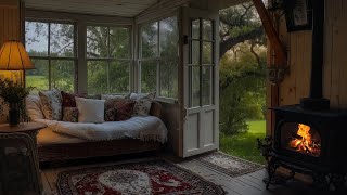 Peaceful Rainy Day on Cabin Ambience | Cozy Fireplace & Soothing Rain Sounds for Sleeping Instantly