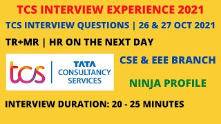 TCS Interview Experience 2021 | TCS Interview Questions 26 & 27 Oct'21 | CSE & EEE Branch