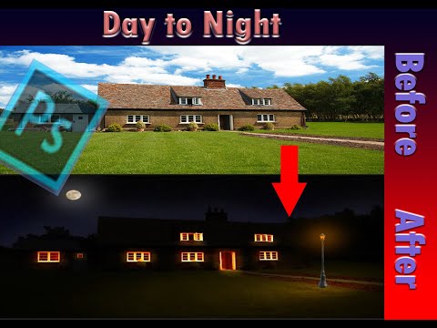 Tutorial on creating a day to night effect in Photoshop using adjustment layers and blending modes.