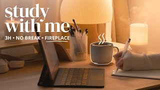 3-HOUR STUDY WITH ME | No Break 🔥 Fire Crackling, No Music | 📚 NEW SEMESTER PLANNING
