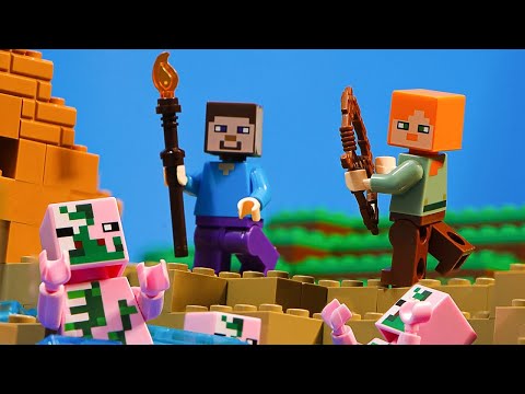 Steve and Alex VS Zombie Pigman - LEGO Minecraft Animation