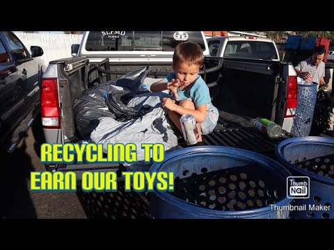 Recycling with our son to make some money for toys!