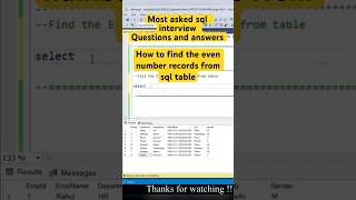 How to find the even number records from SQL table #shorts #sql #sqlqueries #sqlinterview #coding