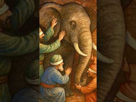 چند نفر تو تاریکی فیل رو لمس کردن، هرکدوم یه چیز گفتن… ولی حقیقت چیز دیگه‌ای بود. 🐘