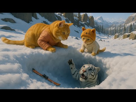 Kitten And Mother Cat Save A Tiger Trapped In A Snow Hole | A Touching Story 🐱🐯