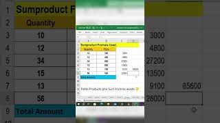 SumProduct Function in Excel #excel #microsoftexcel #exceltips #excelfunction