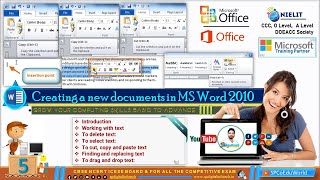 creating a new documents in ms word 2010 | entering text in ms word | selecting text in a document