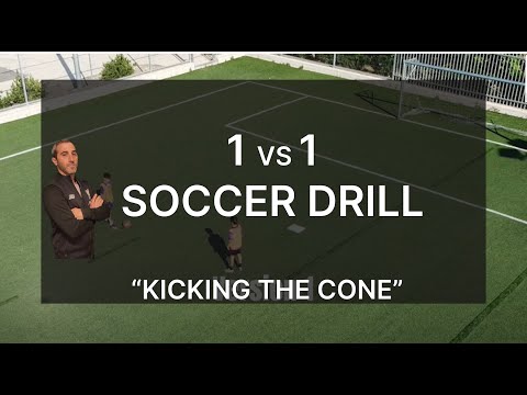 1 vs 1 "kicking the cone" (soccer drill)