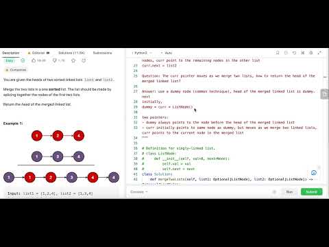 Merge Two Sorted Lists - Leetcode 21 - Linked List - Python