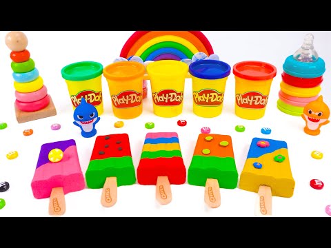 PlayDoh Ice Cream 🌈 How To Make Rainbow Kinetic Sand Ice Cream Cutting ASMR