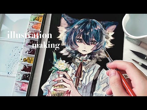 狼の肖像画🐺/ 透明水彩アナログイラストメイキング