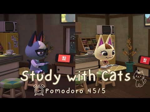 ⏰️Pomodoro 45/5 • (ASMR) T.V. playing in the background 📺 | Study with Cats 📖