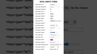 HTML Input Types | All HTML Input Types  #frontend #htmltutorial  #webdevelopment