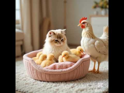 Funny cat sitting on the hen chick #catlover #shortsvideo #shorts   #trending  #viralshorts  #love