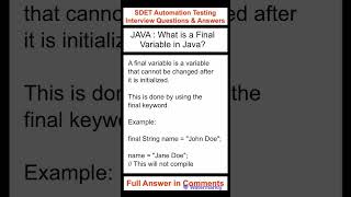 JAVA : What is a Final variable in Java?