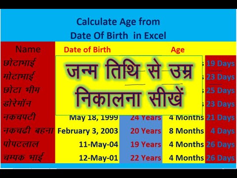Age Calculation Using Date Of Birth in Excel