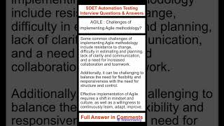 AGILE : Challenges of implementing Agile methodology? SDET Automation Testing Interview