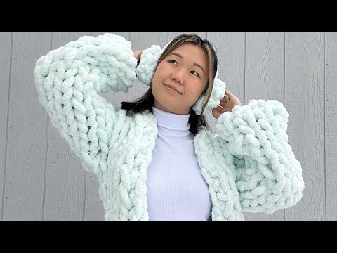 Snowball Cardigan:  Vlog\\Tutorial (Part 2):  Finger Knit and Crochet with Me!