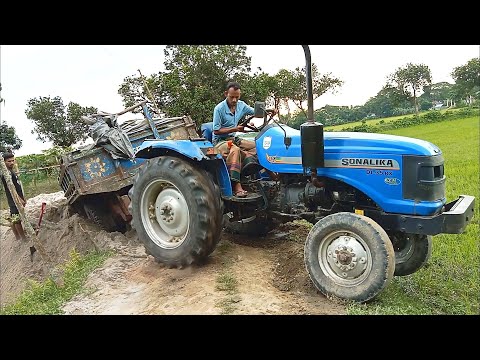 Sonalika Tractor Fully Loaded With Stuck | Sonalika Di-35 Rx | Tractor Stuck And Rescue Try.