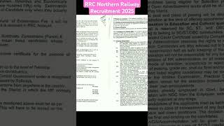 RRC Northern Railway Recruitment 2025 #railway