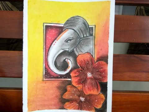 How to draw Lord Ganesha drawing on Ganesh chaturthi with oil pastels..!!