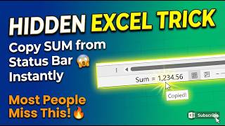 Copy SUM from Excel Status Bar (Hidden Trick 99% Miss!) | Excel Tips 2026