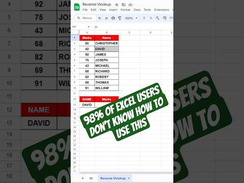 Reverse Vlookup #excelfunction #excelformula #vlookup #googlesheets #excel #exceltips #exceltricks