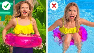 IDEAS PARA TU PRÓXIMO VIAJE A LA PLAYA | Trucos de RICO vs. POBRE que debes probar por 123GO! SCHOOL