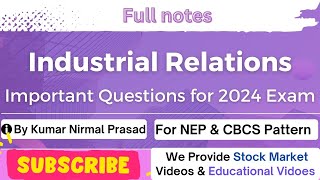 Industrial Relations Important Questions | BCom 5th Semester | CBCS & NEP Patterns 2024