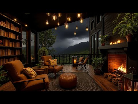 Soothing Jazz & Piano Music for a Peaceful Day Retreat – Cozy Room, Rain & Fireplace Sounds.