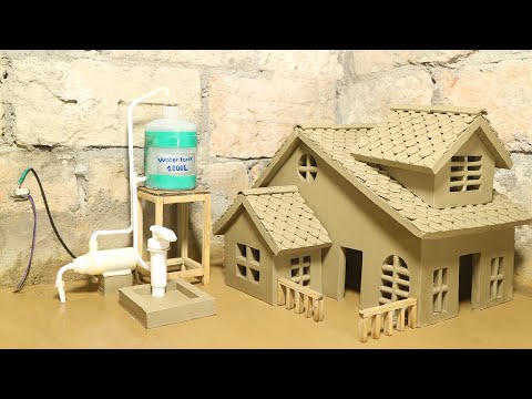 Building Miniature Clay House | Water System, Setup Electric Pump With Water Tank & Drain Valve
